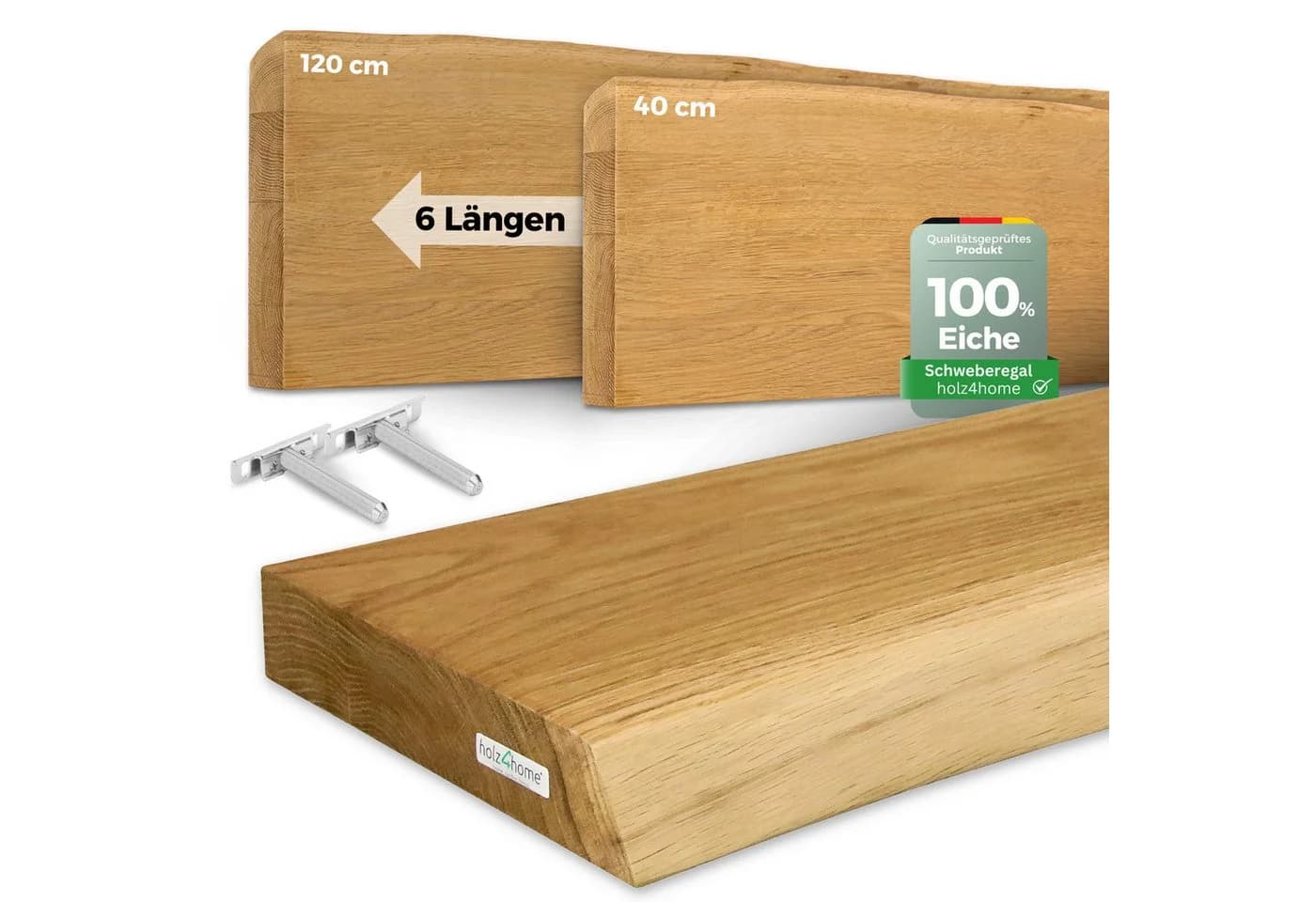 holz4home® Wandregal aus Massivholz Eiche Natur Schwebendes Regal - Bild 2