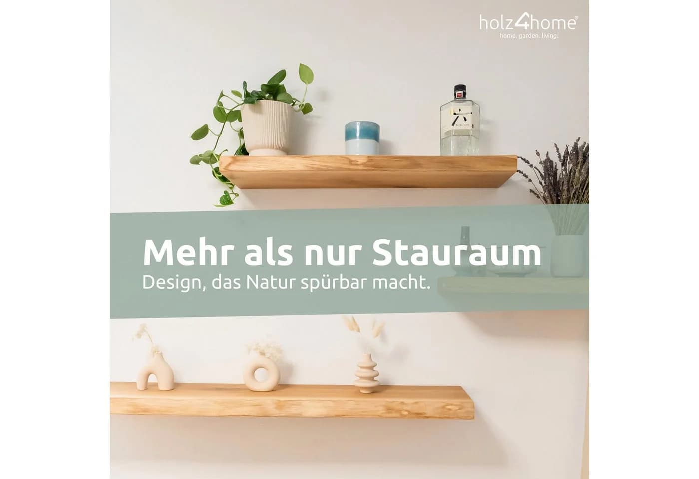 holz4home® Wandregal aus Massivholz Eiche Natur Schwebendes Regal - Bild 3