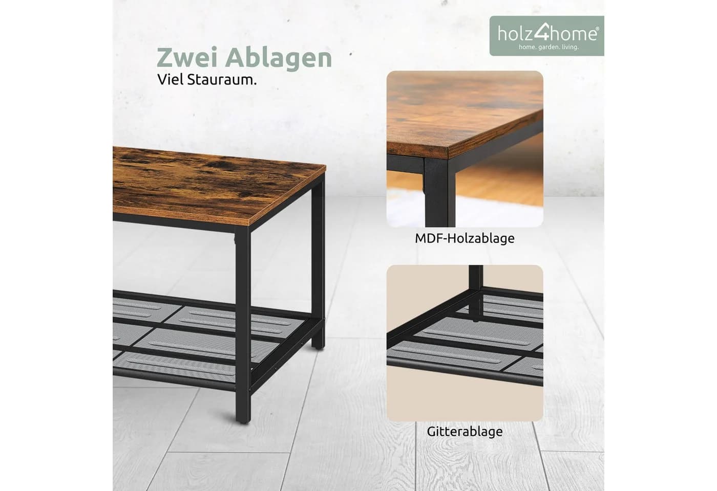 holz4home® Couchtisch Connie Braun Industrial Look mit Gitterablage - Bild 3