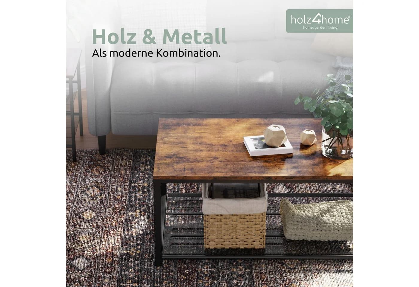 holz4home® Couchtisch Connie Braun Industrial Look mit Gitterablage - Bild 4