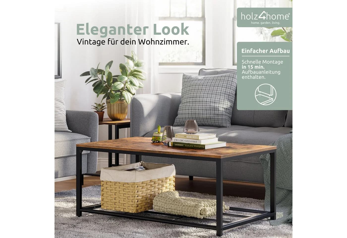 holz4home® Couchtisch Connie Braun Industrial Look mit Gitterablage - Bild 5
