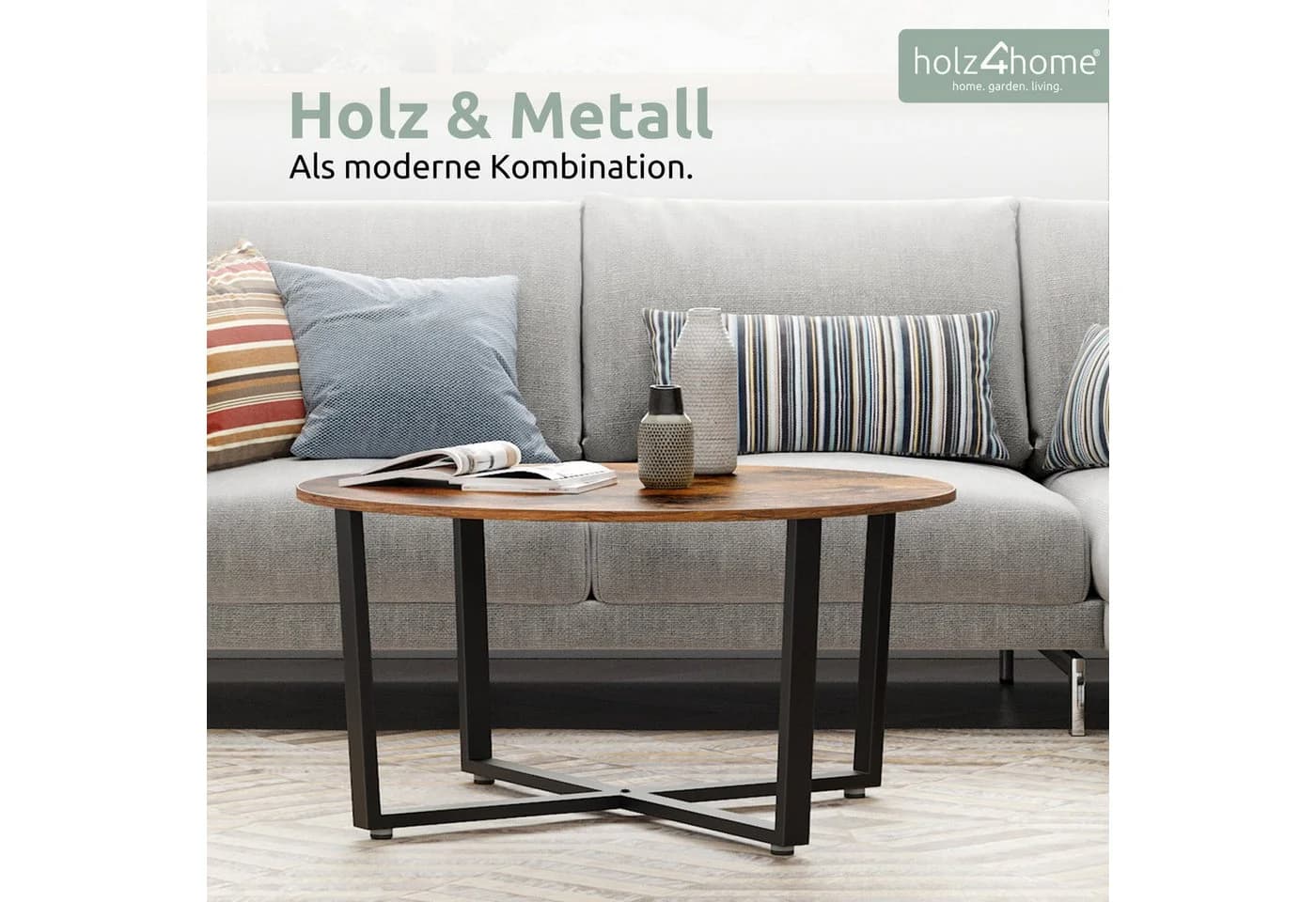 Couchtisch im Industrielook aus Holz und Metall - Bild 4