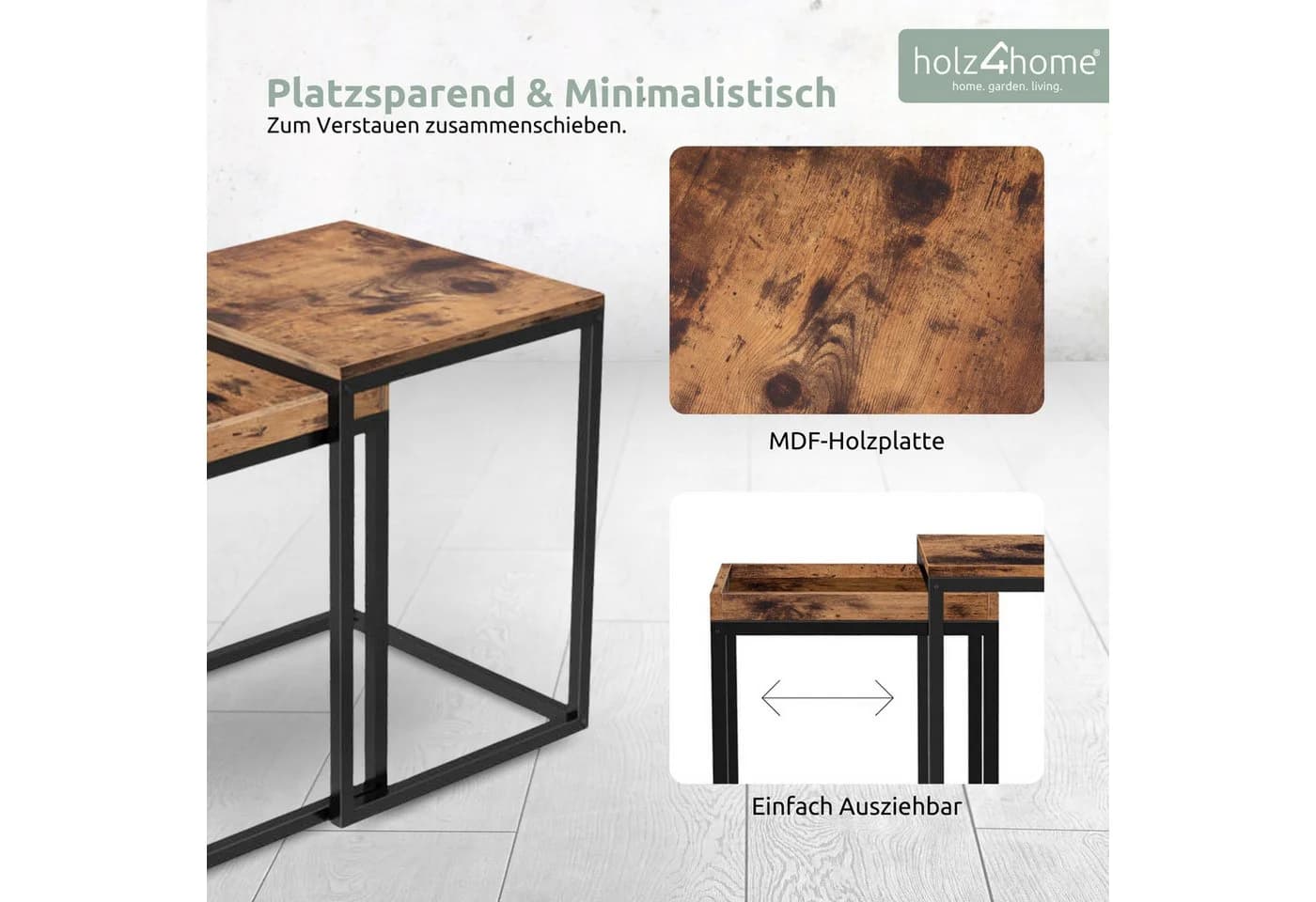 holz4home® Couchtisch Lannies 2er Set Eckig Industrial-Look - Bild 3