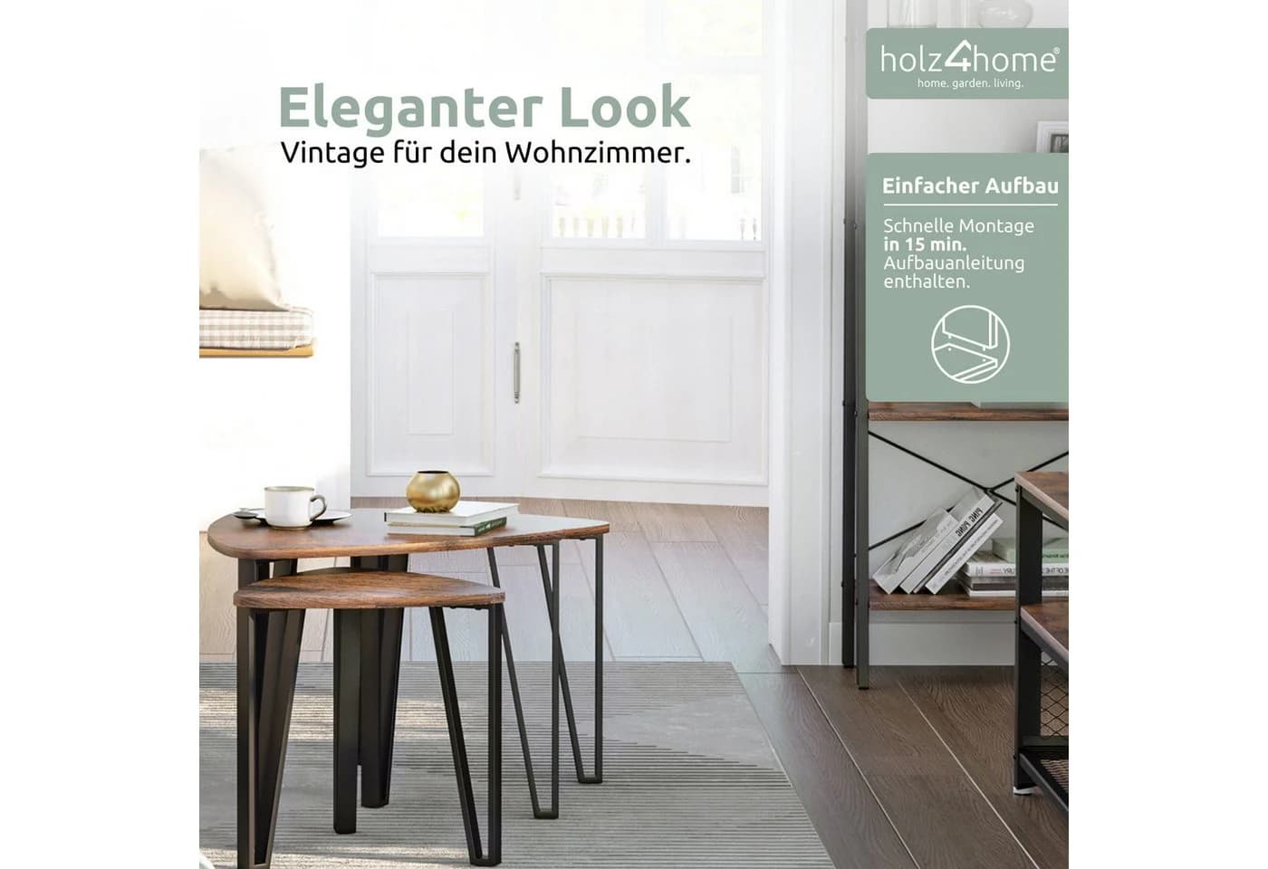 holz4home® Couchtisch Radon 3er Set Beistelltische Industrial-Look Braun - Bild 5