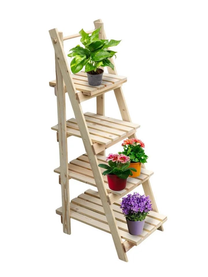 holz4home® Pflanzentreppe mit 4 Ablagen aus Tannenholz, Klappbar - Bild 2