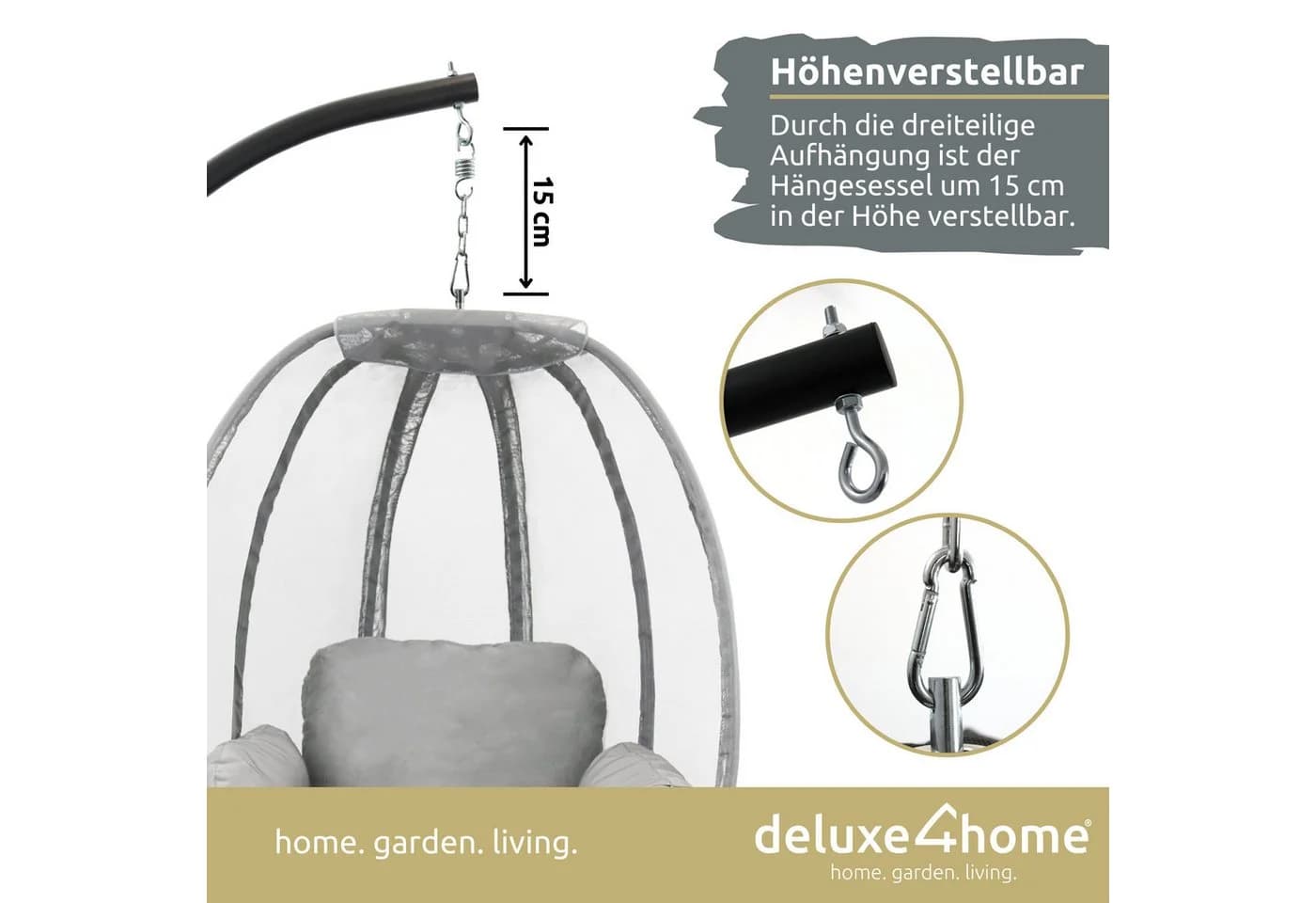 deluxe4home Hängesessel mit Gestell Grau/Anthrazit inkl. Kuscheldecke - Bild 3