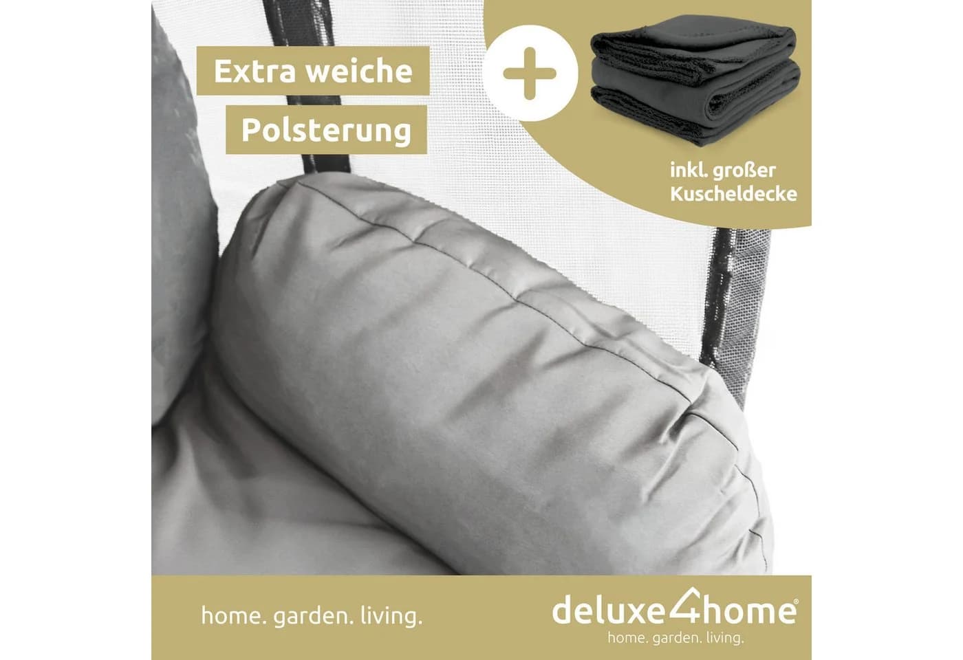 deluxe4home Hängesessel mit Gestell Grau/Anthrazit inkl. Kuscheldecke - Bild 5