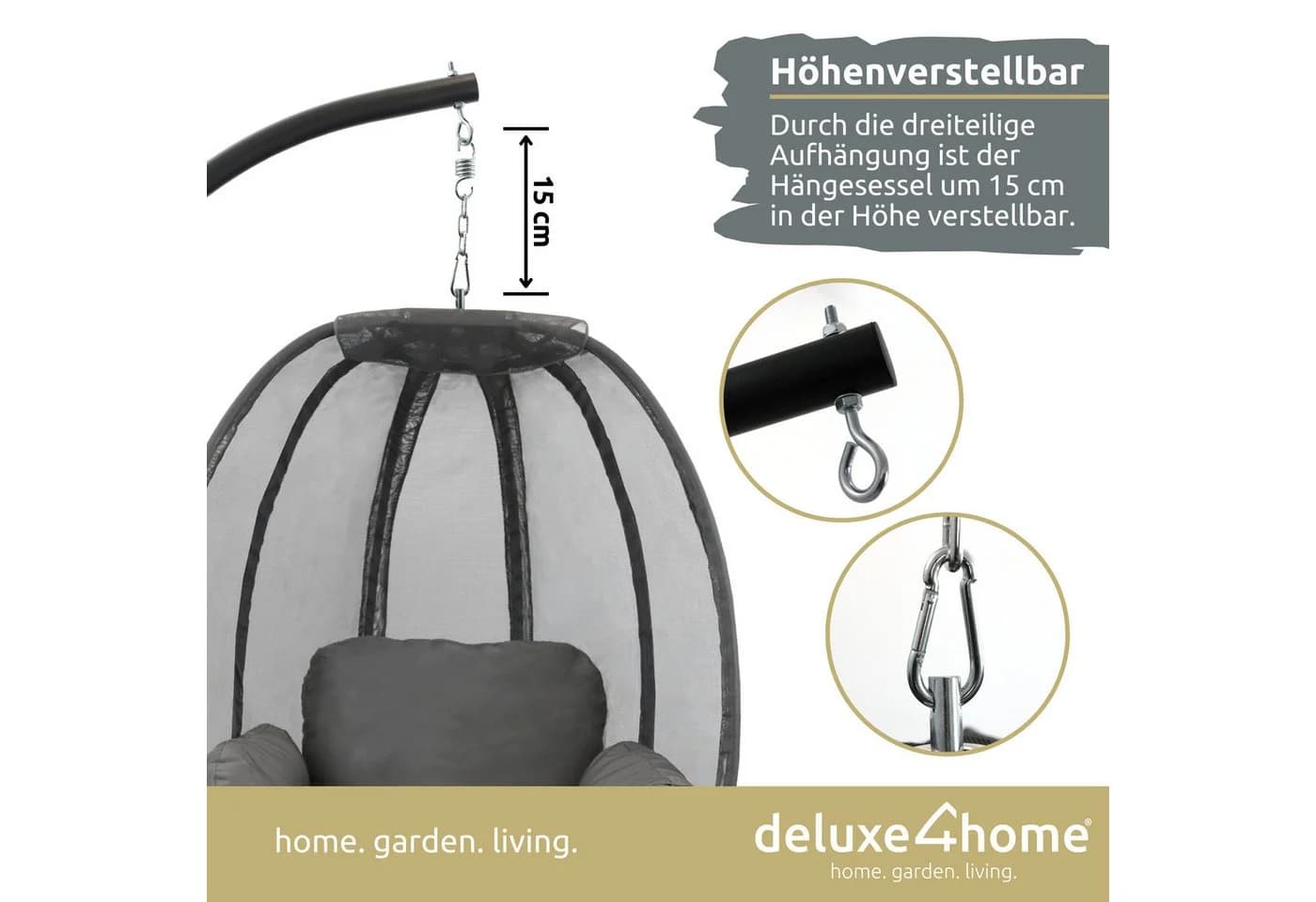 deluxe4home Hängesessel mit Gestell Grau Anthrazit inkl. Kuscheldecke - Bild 3