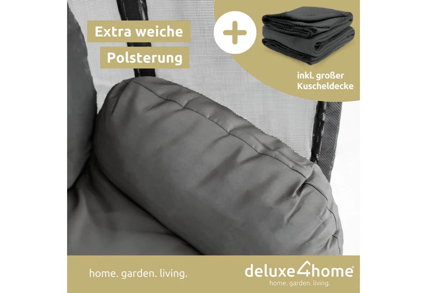 deluxe4home Hängesessel mit Gestell Grau Anthrazit inkl. Kuscheldecke - Bild 5