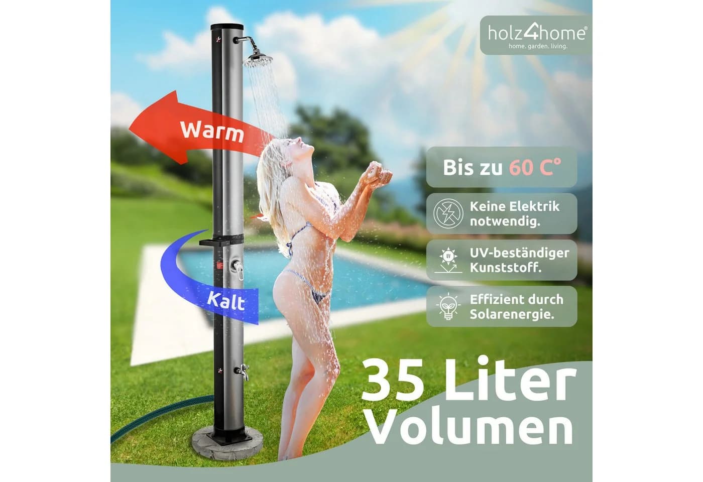holz4home® Solardusche Gartendusche mit Temperaturregler und Fußdusche - Bild 3