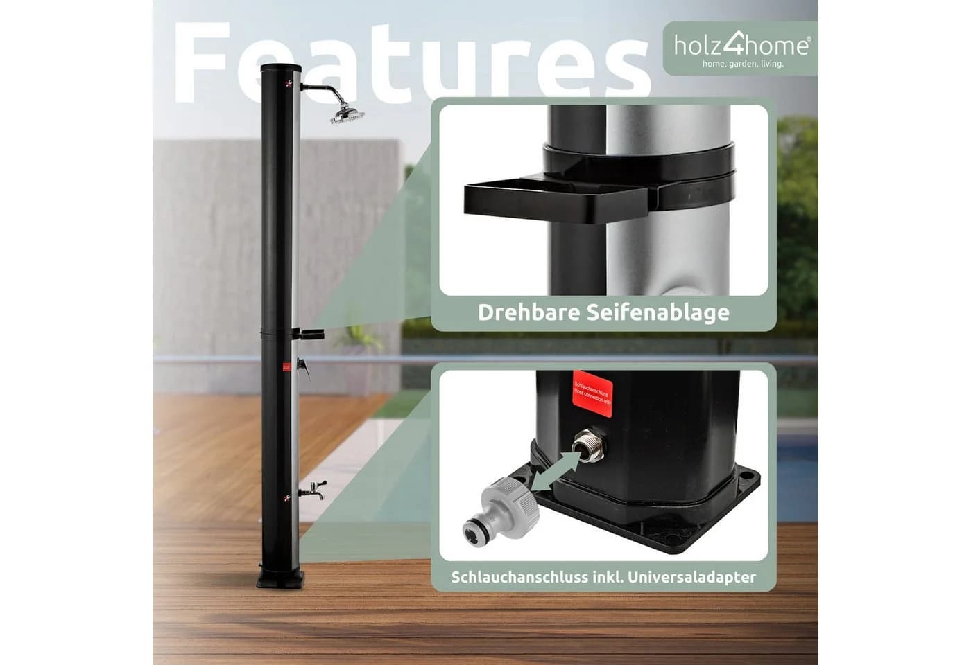 holz4home® Solardusche Gartendusche mit Temperaturregler und Fußdusche - Bild 4