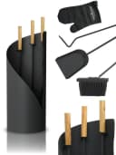 holz4home® Kamingarnitur 5-tlg. Grauschwarz mit Holzgriff & Ofenhandschuh Bild 2