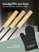 holz4home® Kamingarnitur 5-tlg. Grauschwarz mit Holzgriff & Ofenhandschuh Bild 4