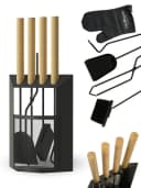 holz4home® Kamingarnitur Kaminbesteck 6-tlg. Schwarz mit Holzgriff inkl. Ofenhandschuh Bild 2