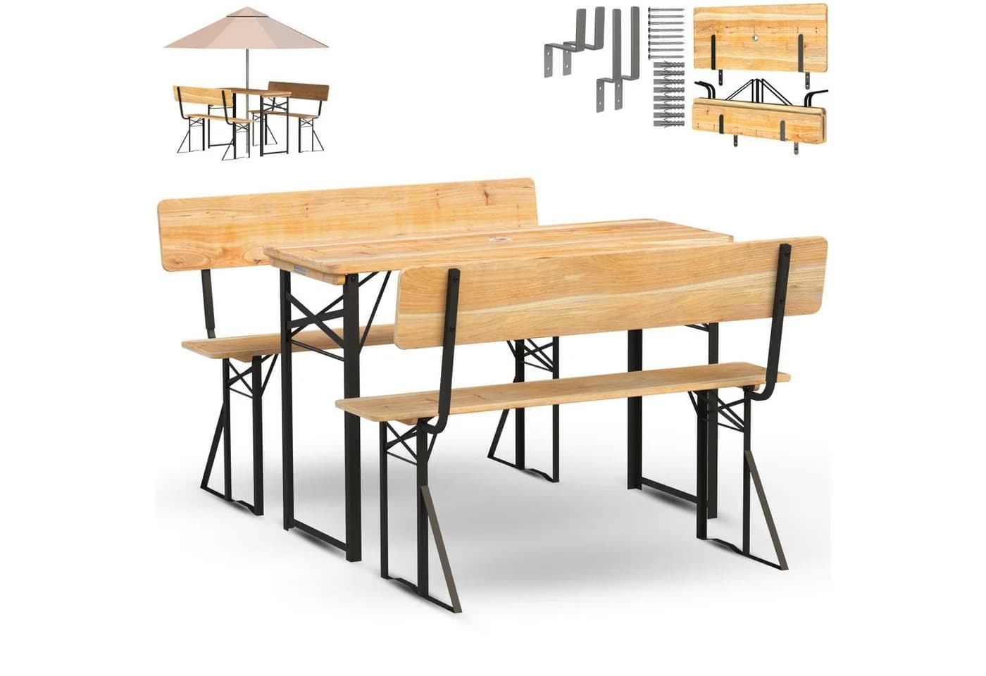 holz4home® Bierzeltgarnitur 3-teilig Holz Metall Klappbar - Bild 2
