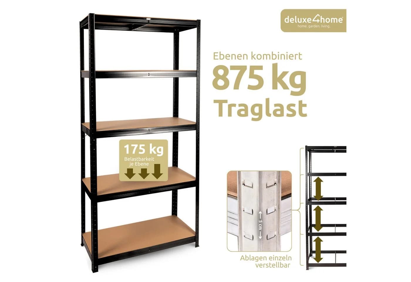 deluxe4home Schwerlastregal Kellerregal verzinkt Schwarz Silber