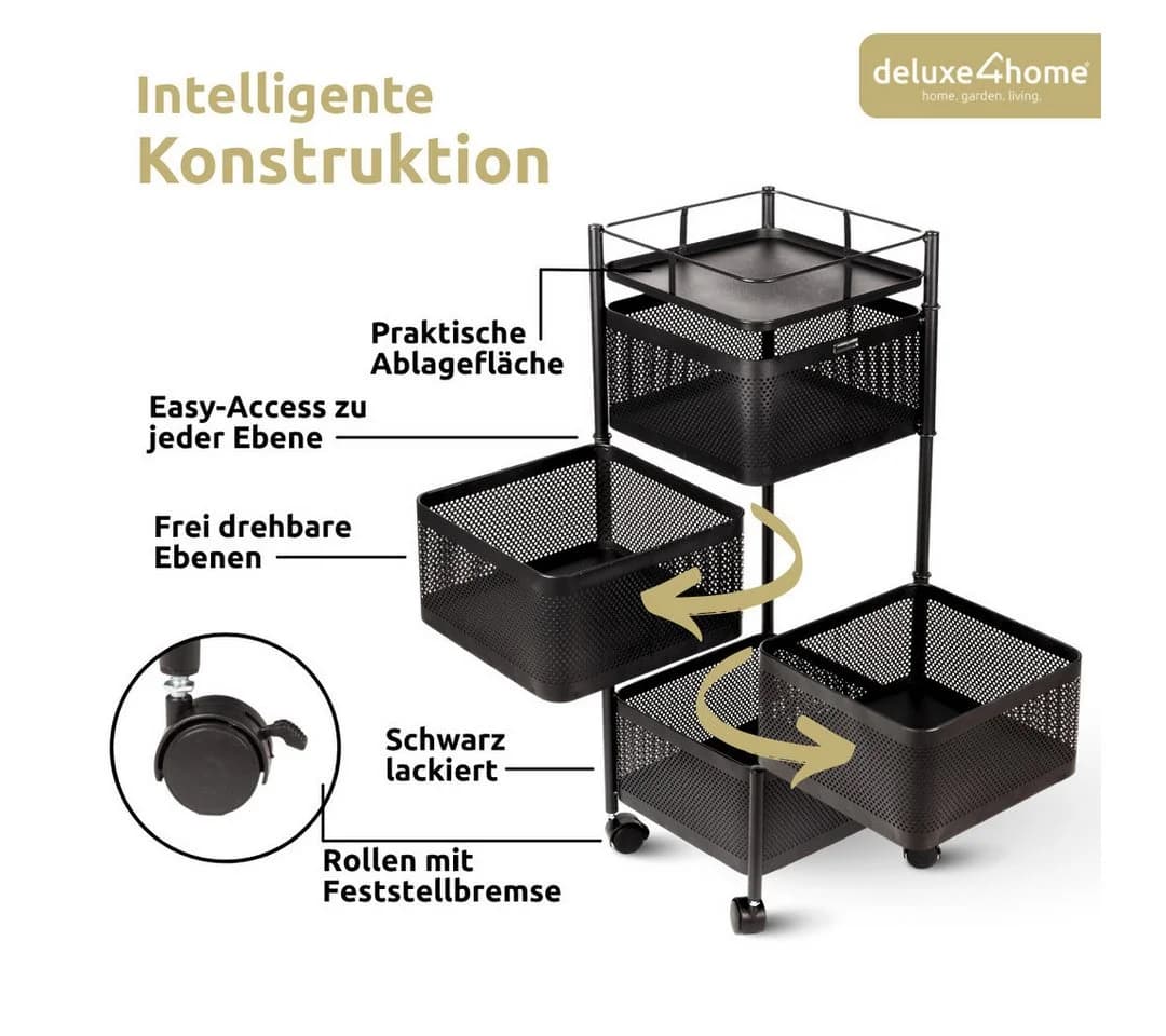 deluxe4home Rollwagen Küchenwagen Schwarz 4 Ebenen - Bild 4