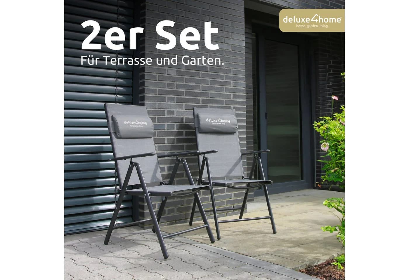 deluxe4home Gartenstuhl Hochlehner Grau Klappbar & 7-stufig verstellbar