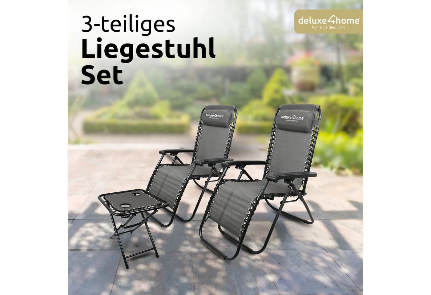 deluxe4home Gartenliege Set 3-teilig Anthrazit Klappbar