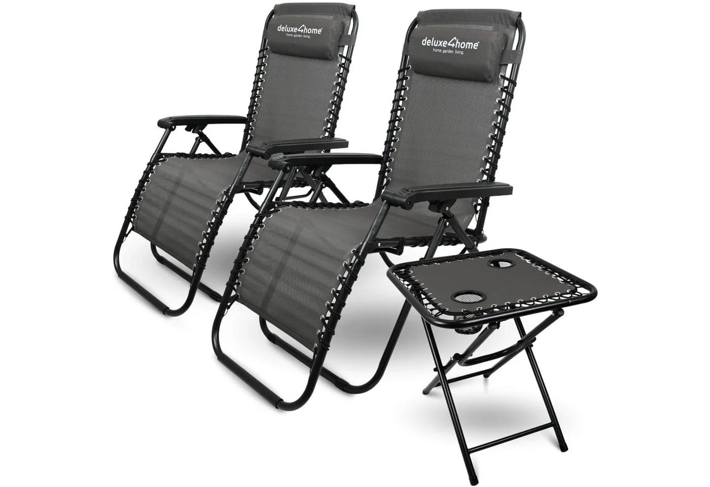 deluxe4home Gartenliege Set 3-teilig Anthrazit Klappbar - Bild 2
