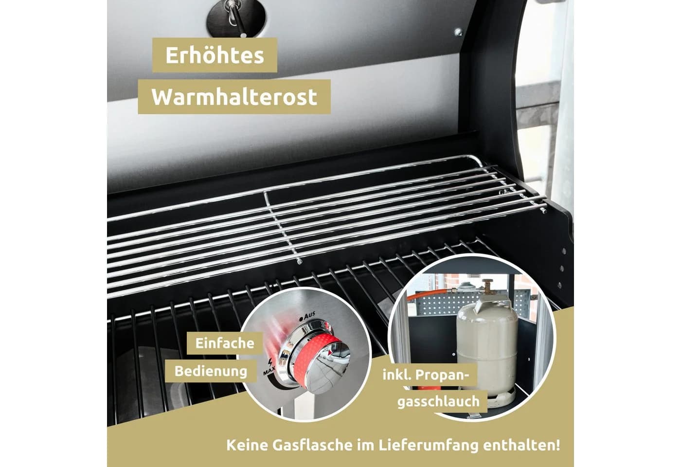 deluxe4home® Grillwagen Gasgrill mit Deckel, 3 + 1 Seitenbrenner, Thermometer - Bild 5