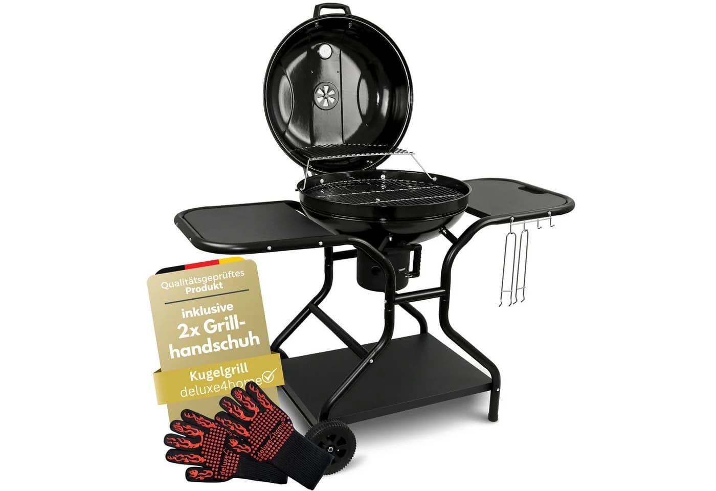 deluxe4home Holzkohlegrill Grillwagen Kugelgrill Ø55 cm Schwarz mit Rollen - Bild 2