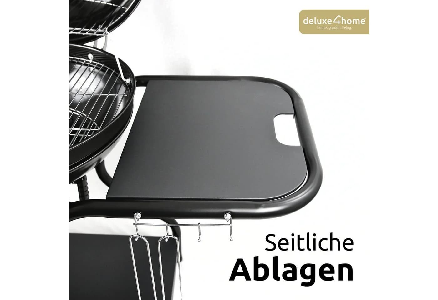 deluxe4home Holzkohlegrill Grillwagen Kugelgrill Ø55 cm Schwarz mit Rollen - Bild 5