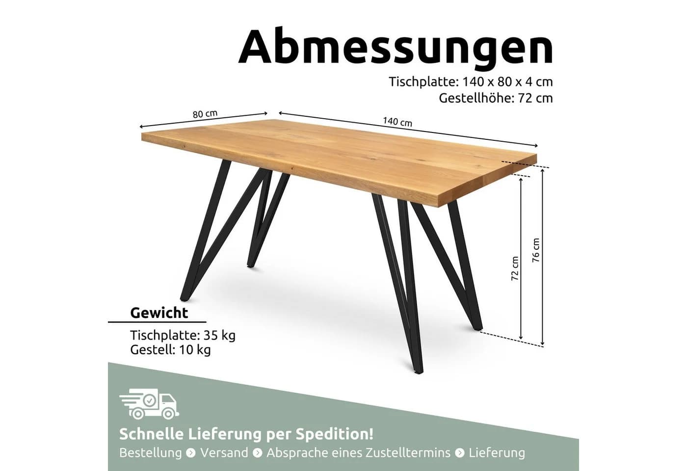 holz4home® Esstisch Massivholztisch aus Eiche 4 cm dick - Bild 4