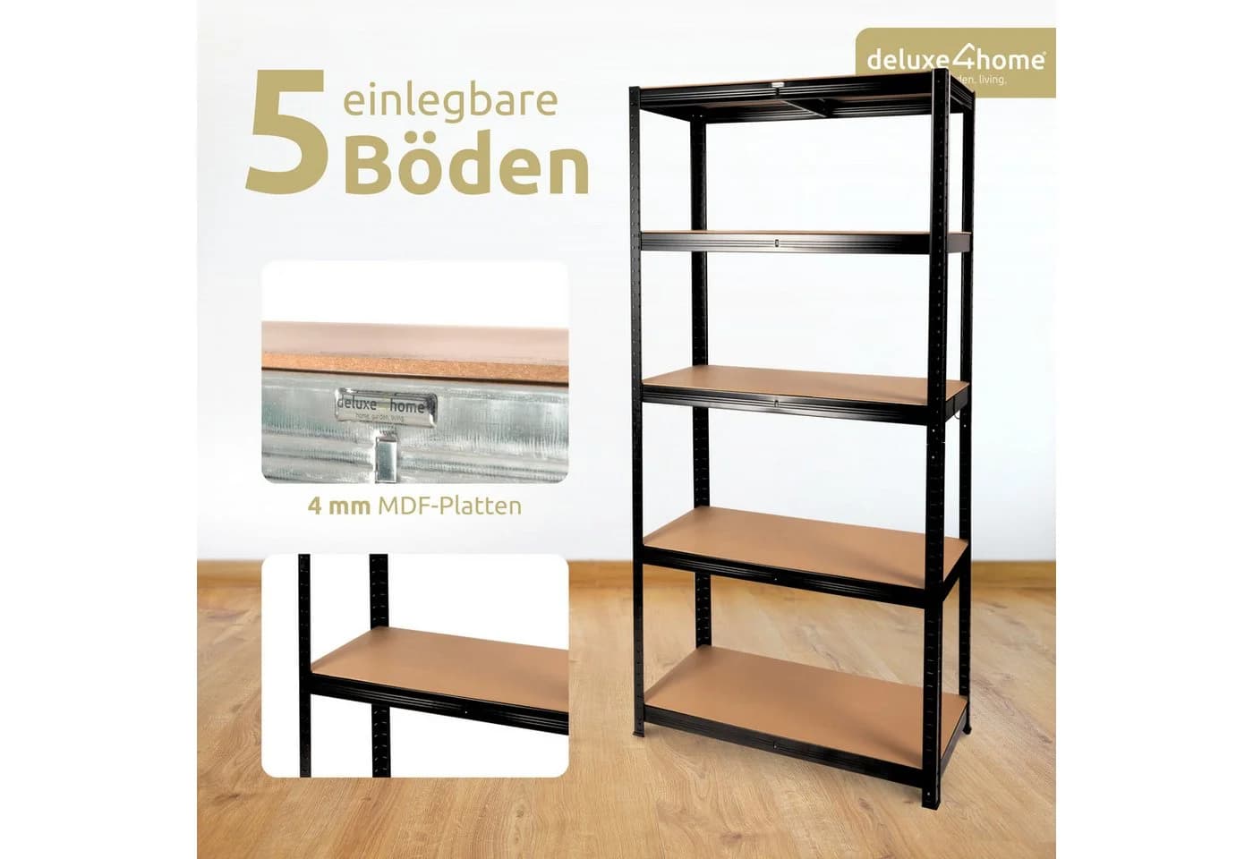 deluxe4home Schwerlastregal 2er Set Kellerregal verzinkt Schwarz/Silber - Bild 4