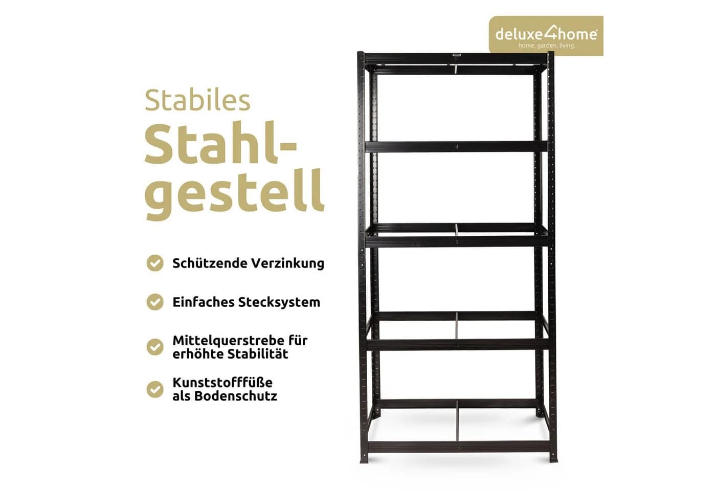 deluxe4home Schwerlastregal 2er Set Kellerregal verzinkt Schwarz/Silber - Bild 5