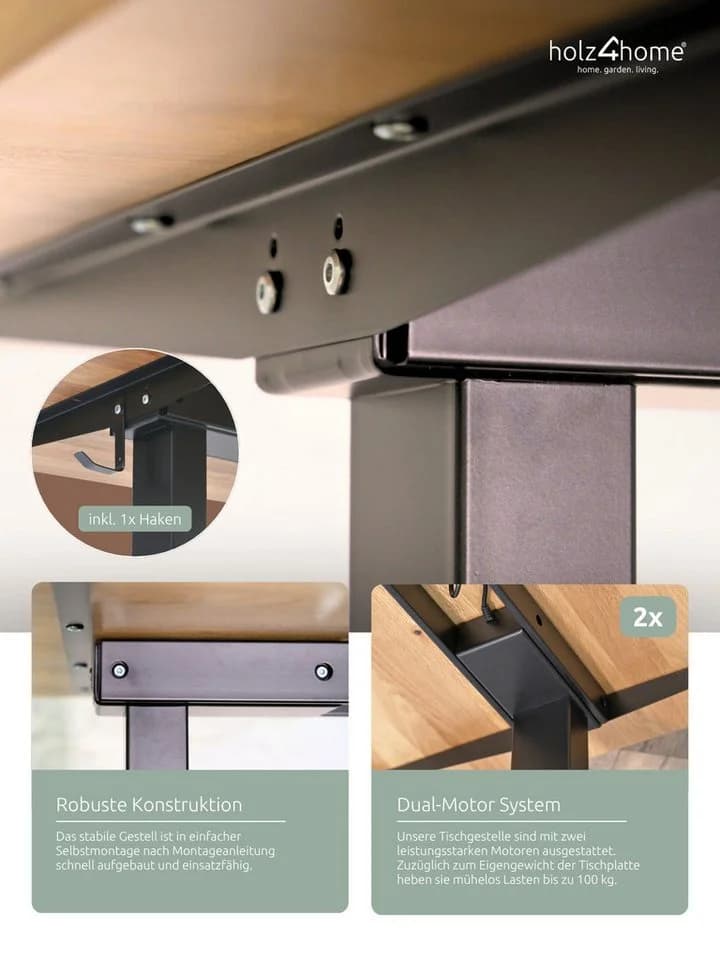 holz4home® Elektrisch höhenverstellbarer Schreibtisch Massivholz Eiche - Bild 3