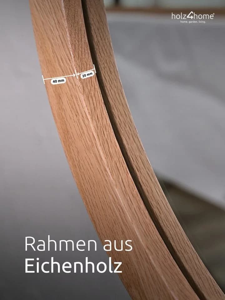holz4home® Wandspiegel Rund Eiche massiv 60/80 cm