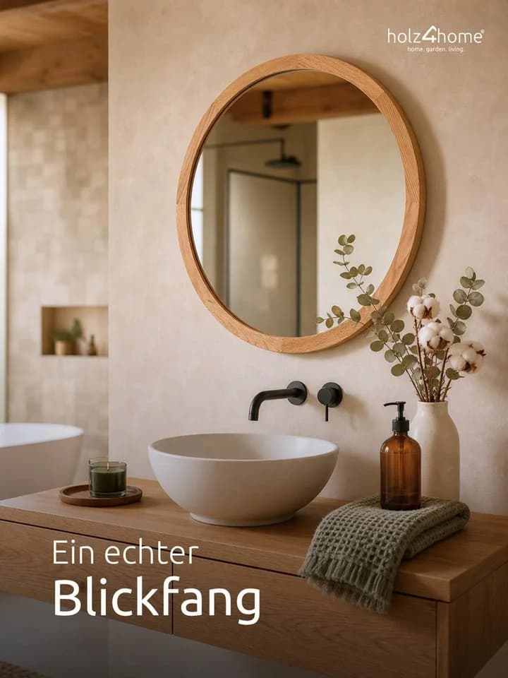 holz4home® Wandspiegel Rund Eiche massiv 60/80 cm - Bild 5