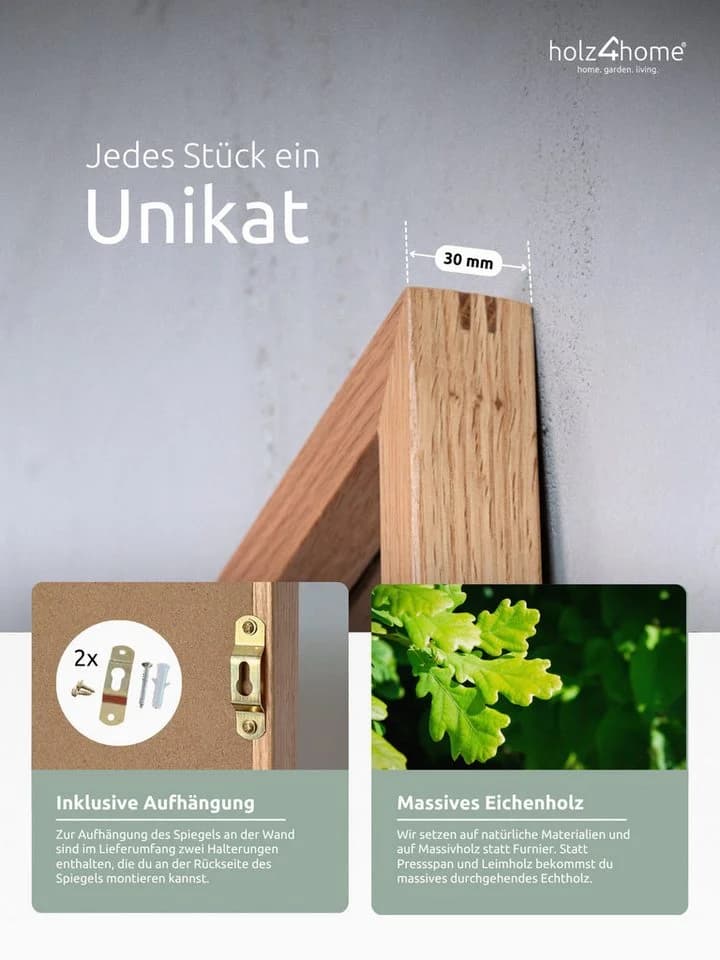 holz4home® Ganzkörperspiegel mit massivem Eichenholzrahmen - Bild 4
