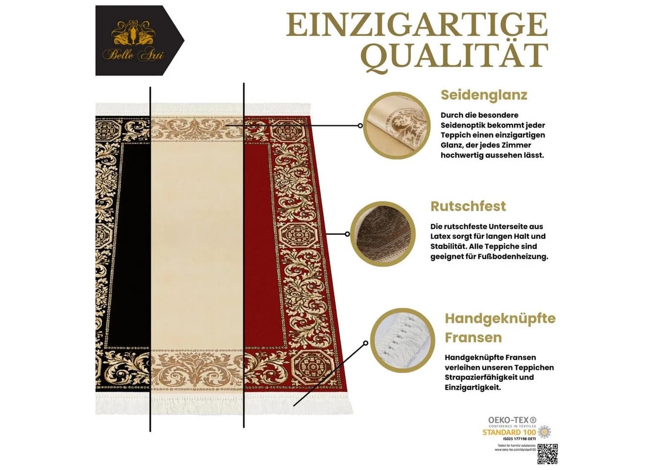 Belle Arti Luxus Teppich Viskose Seidenglanz Barock Beige Gold - Bild 5