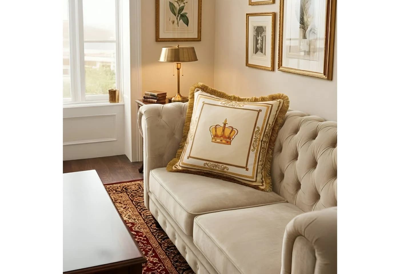 Belle Arti Dekokissen Samt mit Löwen- oder Kronenmotiv Beige/Weiß - Bild 3