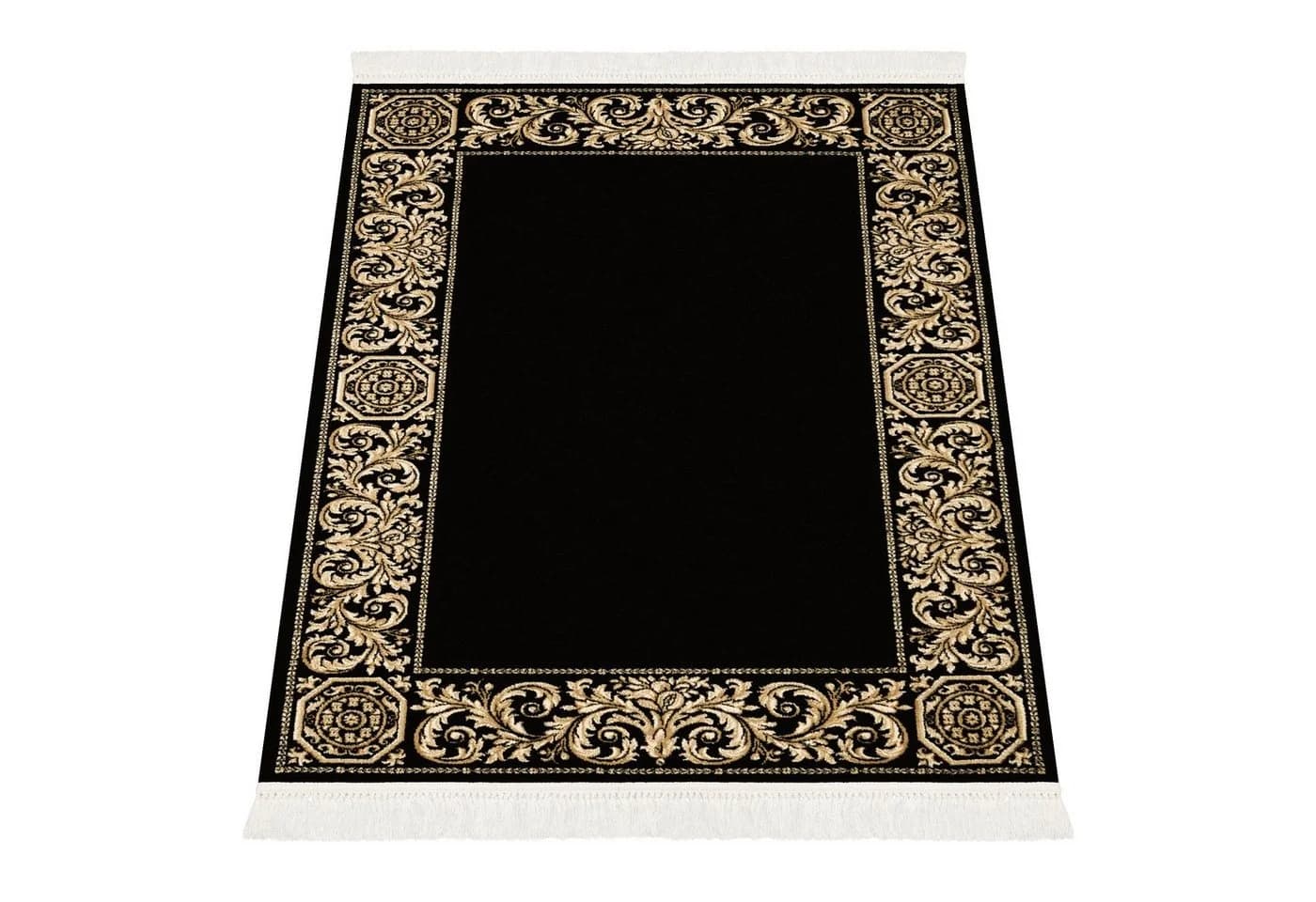 Belle Arti Luxus Teppich Viskose Schwarz Gold Barock