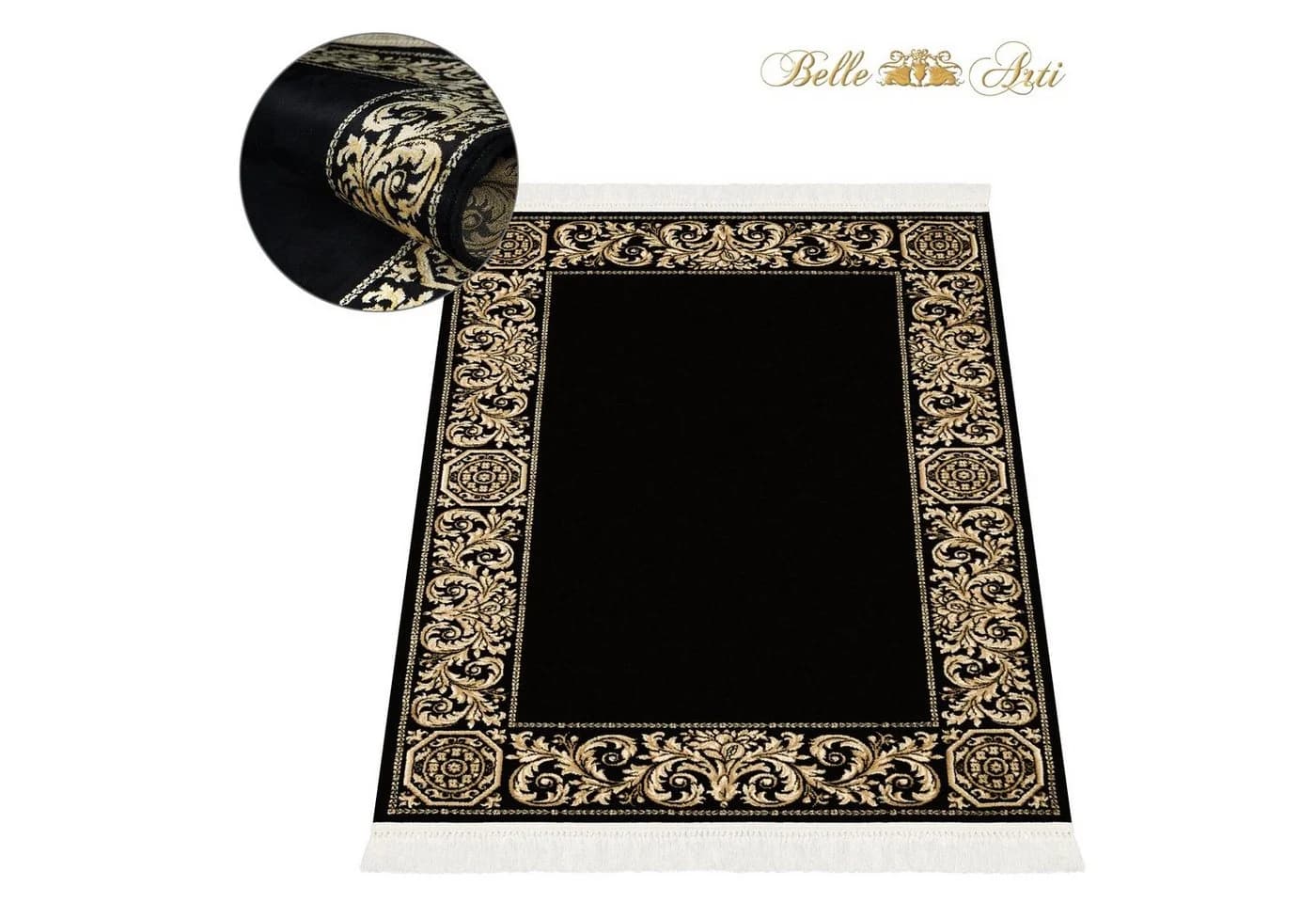 Belle Arti Luxus Teppich Viskose Schwarz Gold Barock - Bild 2