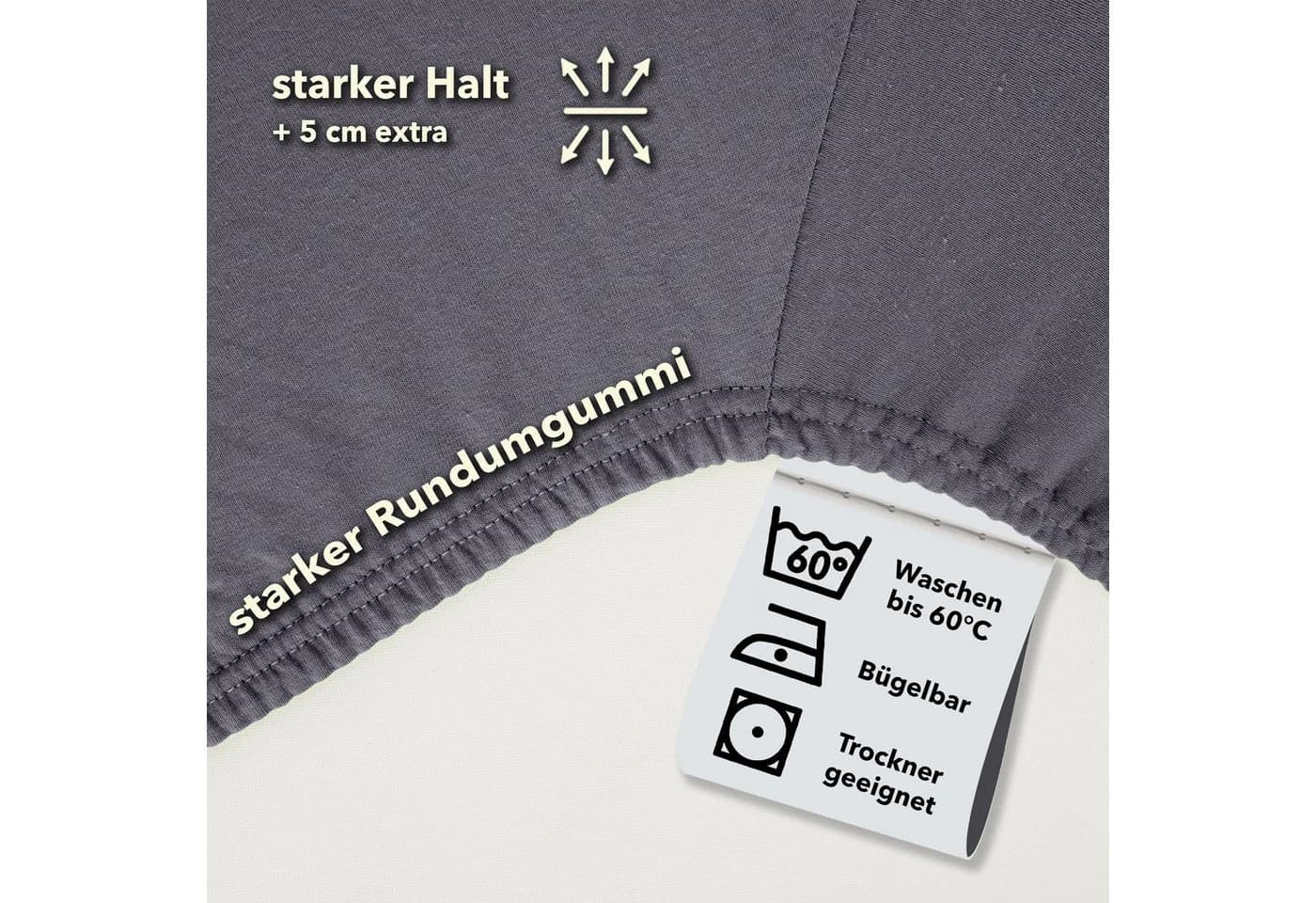 Spannbettlaken aus Baumwolle Jersey, Grau - Bild 3