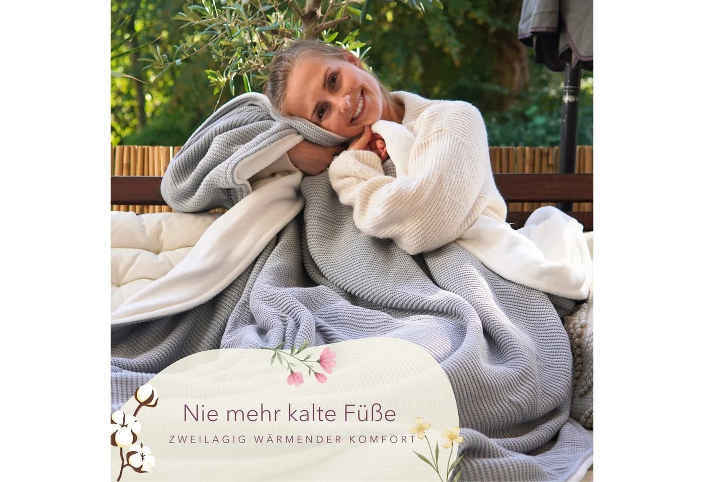 blanketino Wohndecke Premium Kuscheldecke Grau Baumwollstrick