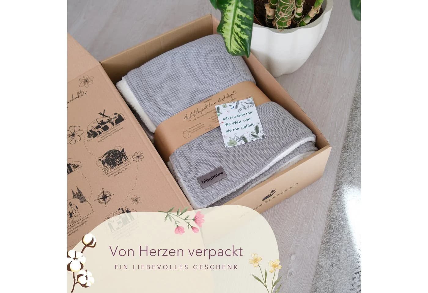 blanketino Wohndecke Premium Kuscheldecke Grau Baumwollstrick - Bild 3