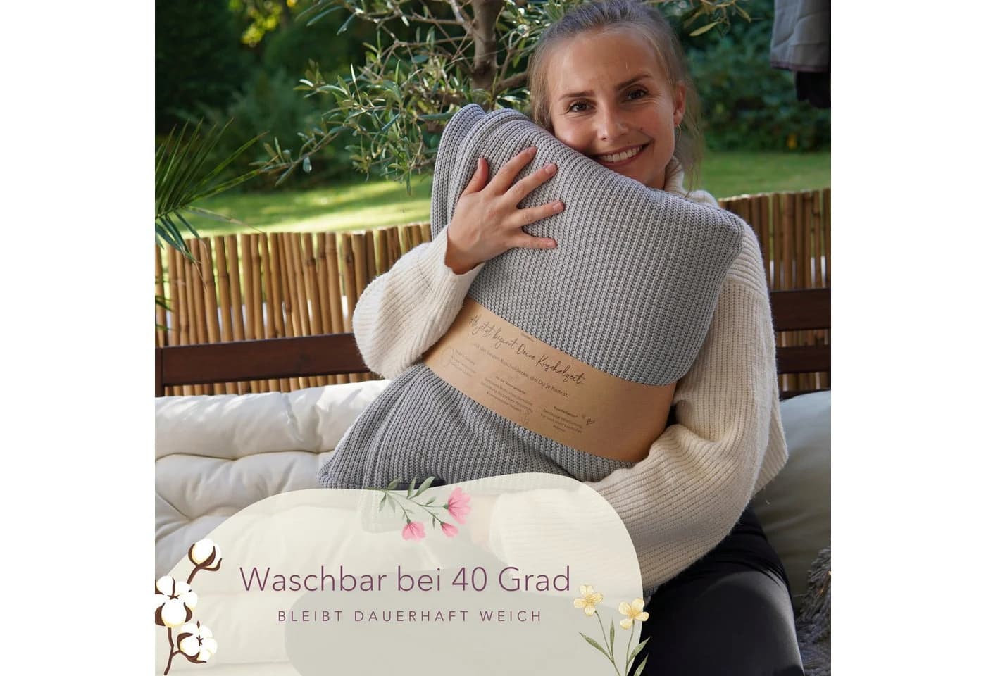 blanketino Wohndecke Premium Kuscheldecke Grau Baumwollstrick - Bild 5