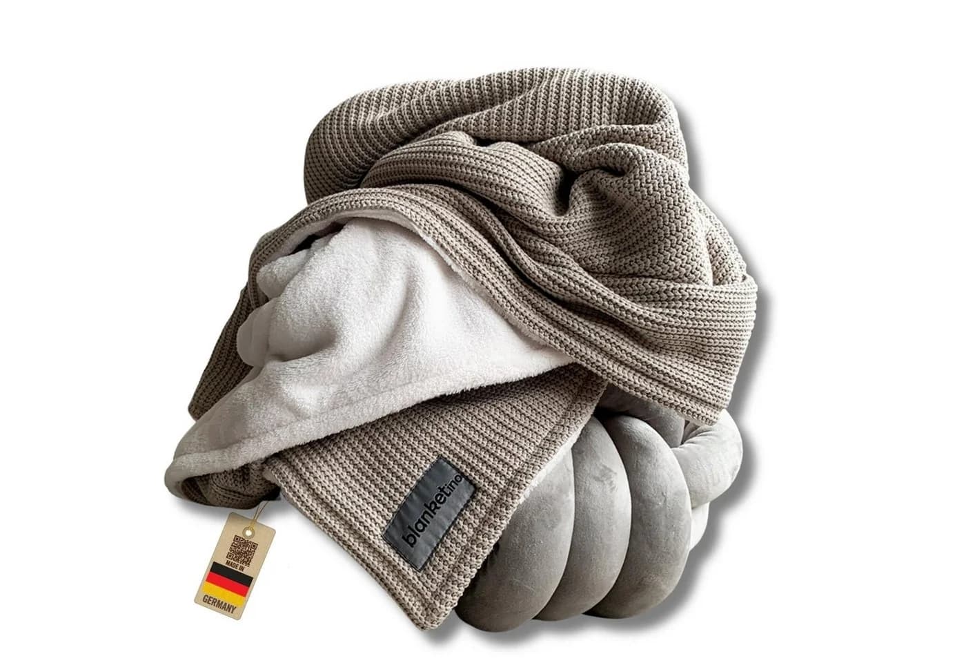 Blanketino Wohndecke Strick Design Champagner 150x210 cm Baumwolle - Bild 2