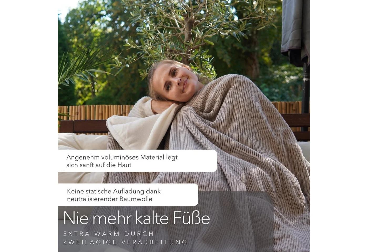 Blanketino Wohndecke Strick Design Champagner 150x210 cm Baumwolle - Bild 3