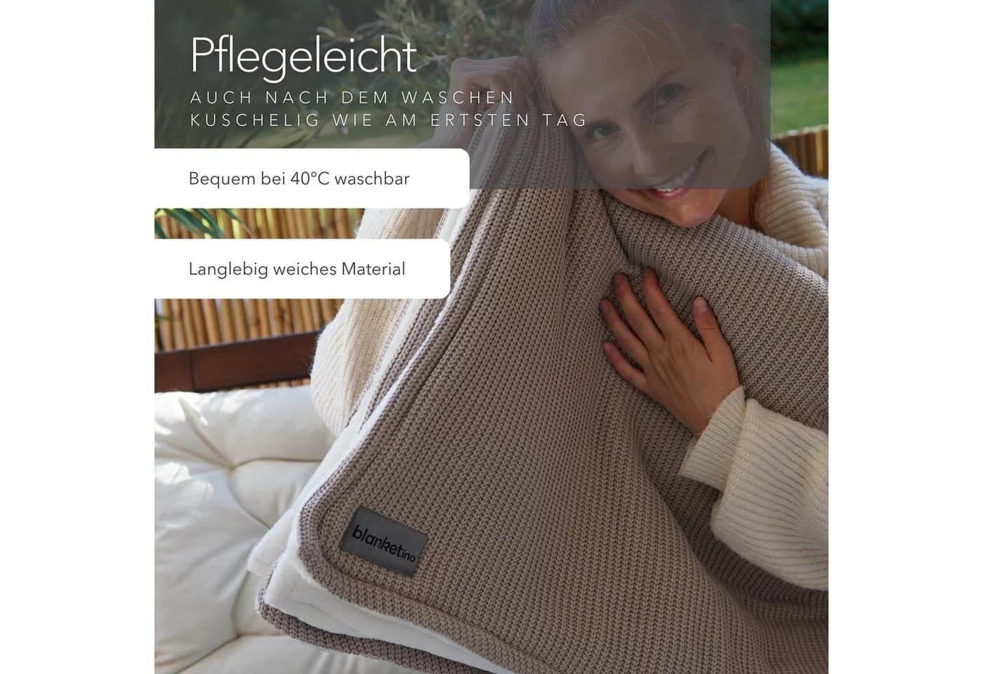 Blanketino Wohndecke Strick Design Champagner 150x210 cm Baumwolle - Bild 5