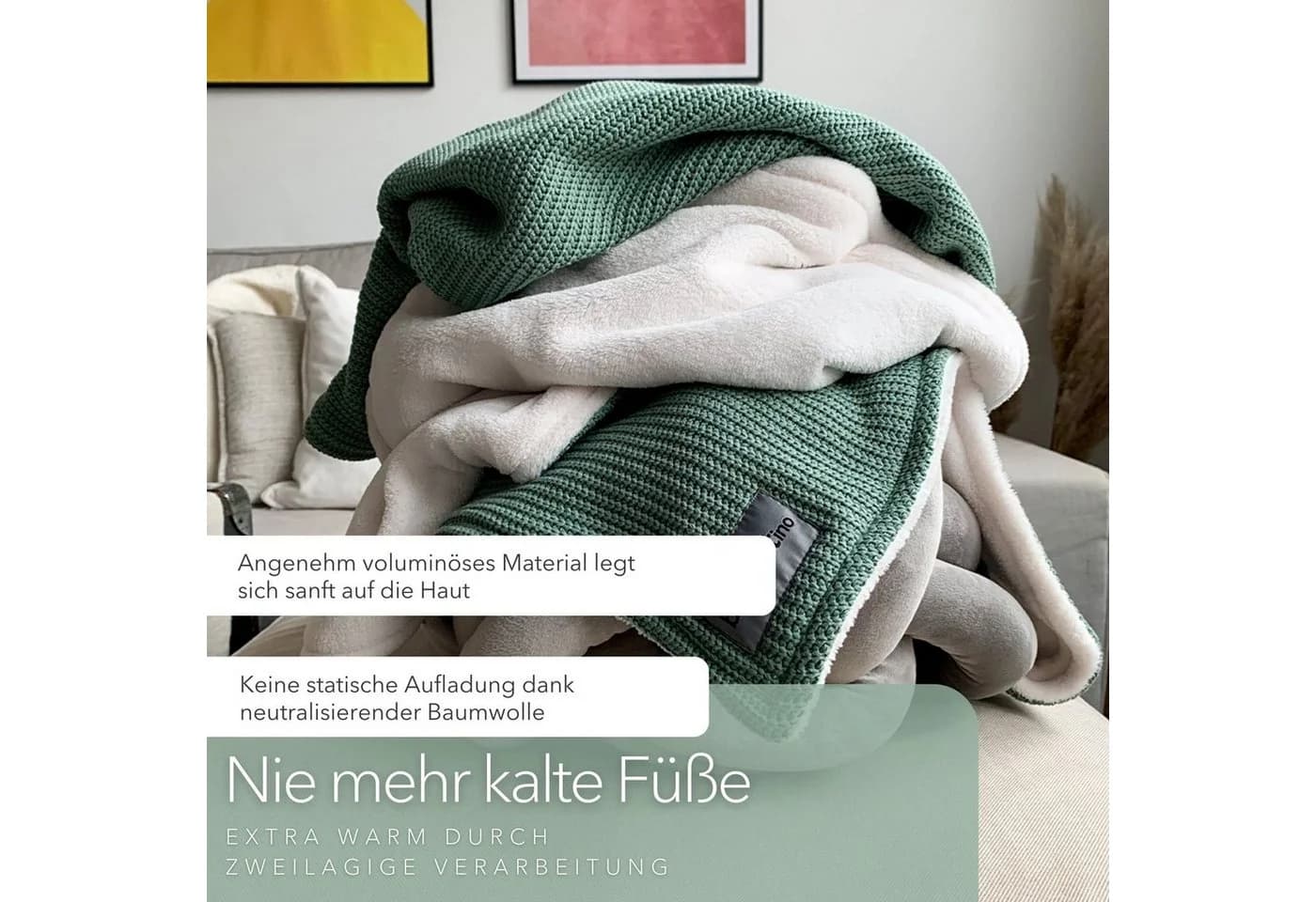 Blanketino Wohndecke Strick Seegrün 150x210 cm Baumwolle - Bild 3