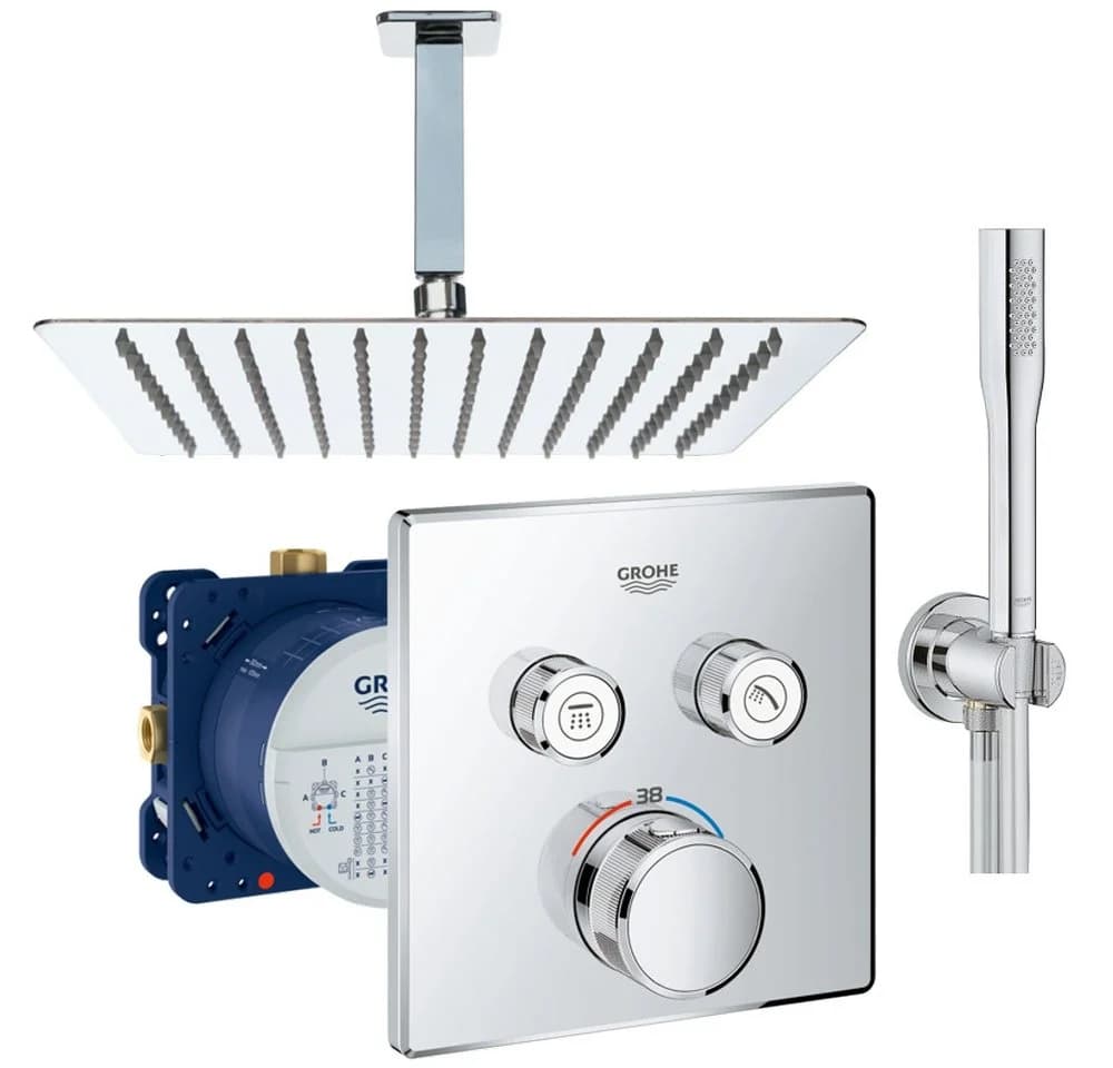 Grohe und Jowi Unterputz-Duschsystem mit Thermostat und Kopfbrause