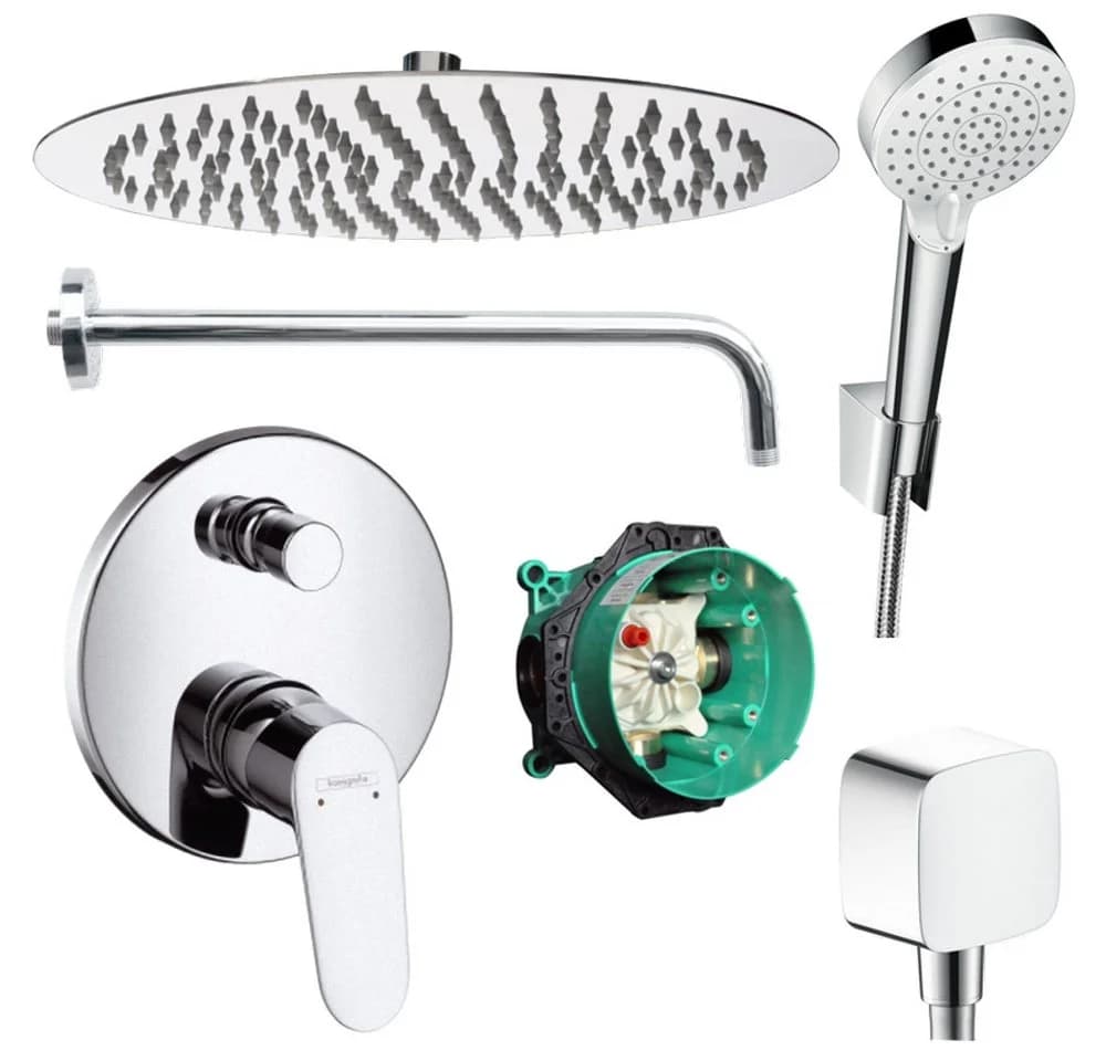 Hansgrohe Focus Unterputz Duschsystem mit Jowi Regendusche Edelstahl