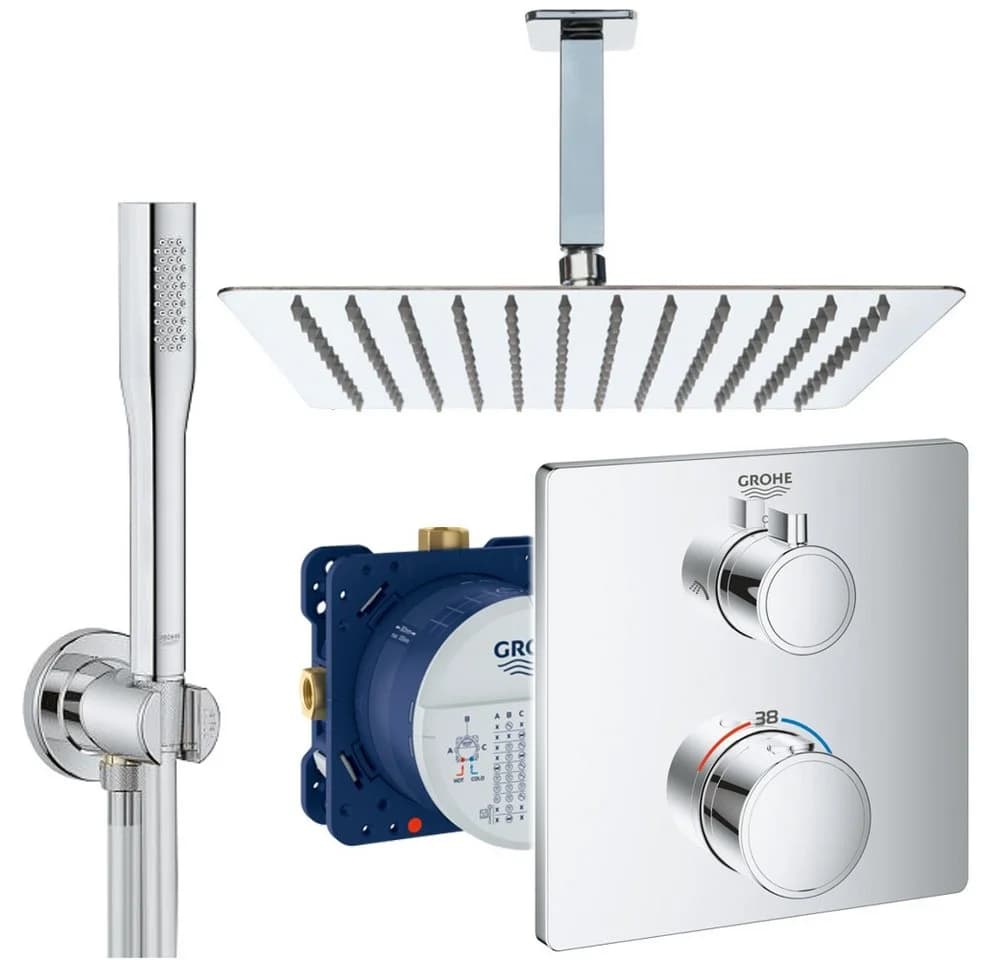 Jowi & Grohe Duschsystem Unterputz Chrom Thermostat Kopfbrause