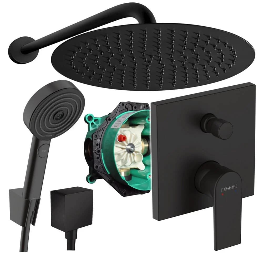 Hansgrohe Vernis Shape Unterputz Duscharmatur Schwarz mit Jowi Kopfbrause 300mm